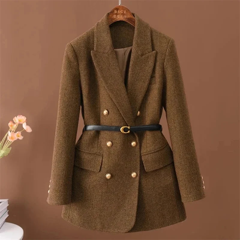 Sara Wool Jacket | Double-Breasted Mid-Length Suit Jacket