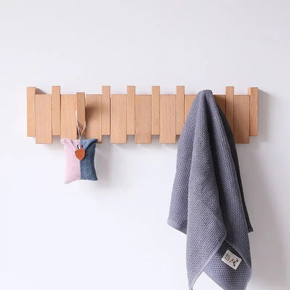 Minimalist Walnut Wood Wall Mounted Coat Rack With Flip-Down Hooks