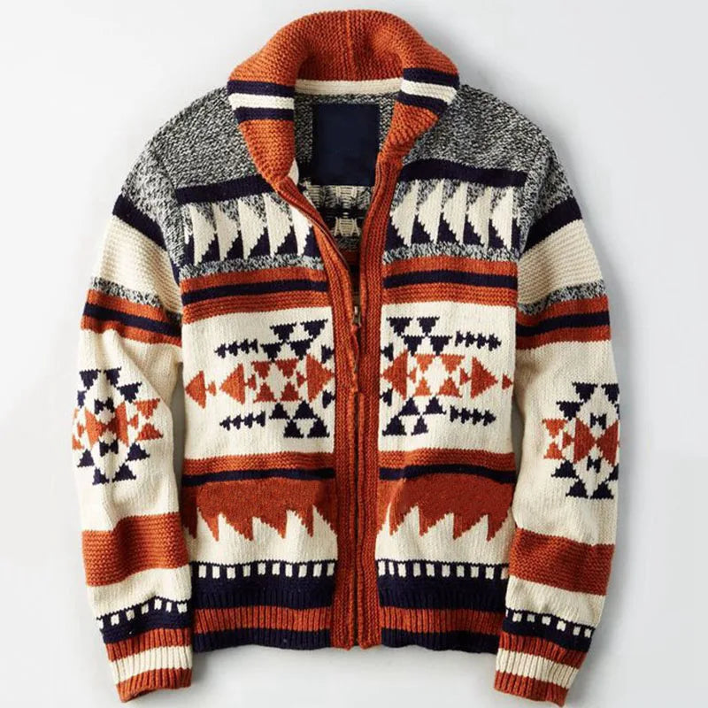 Teddy Shawl Collar Zip-Up Cardigan | Geometric Zip-Up Cardigan