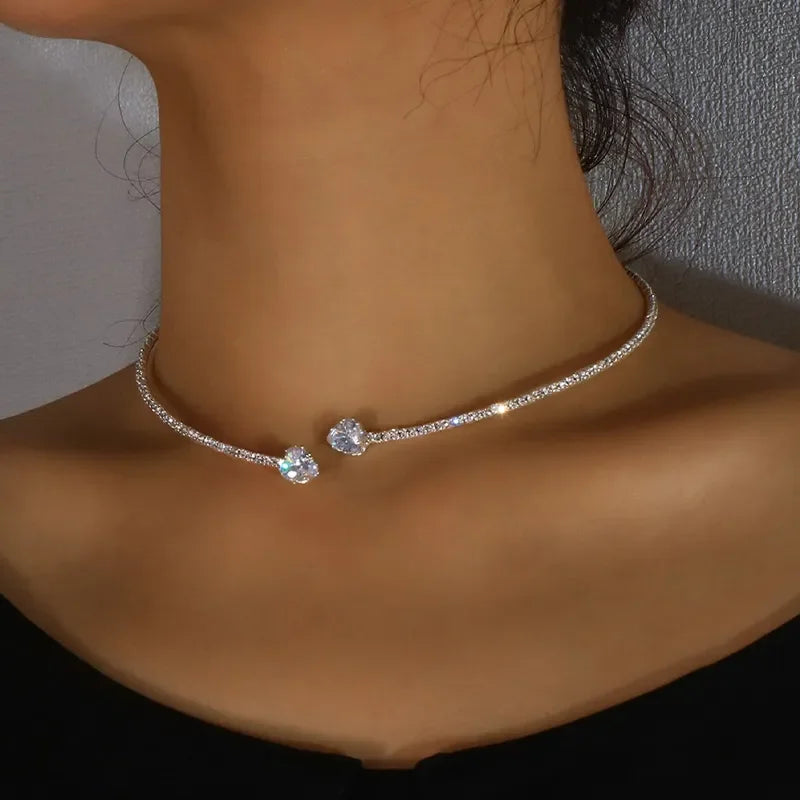 Veronica Heart Choker Necklace | Rhinestone Choker Necklace