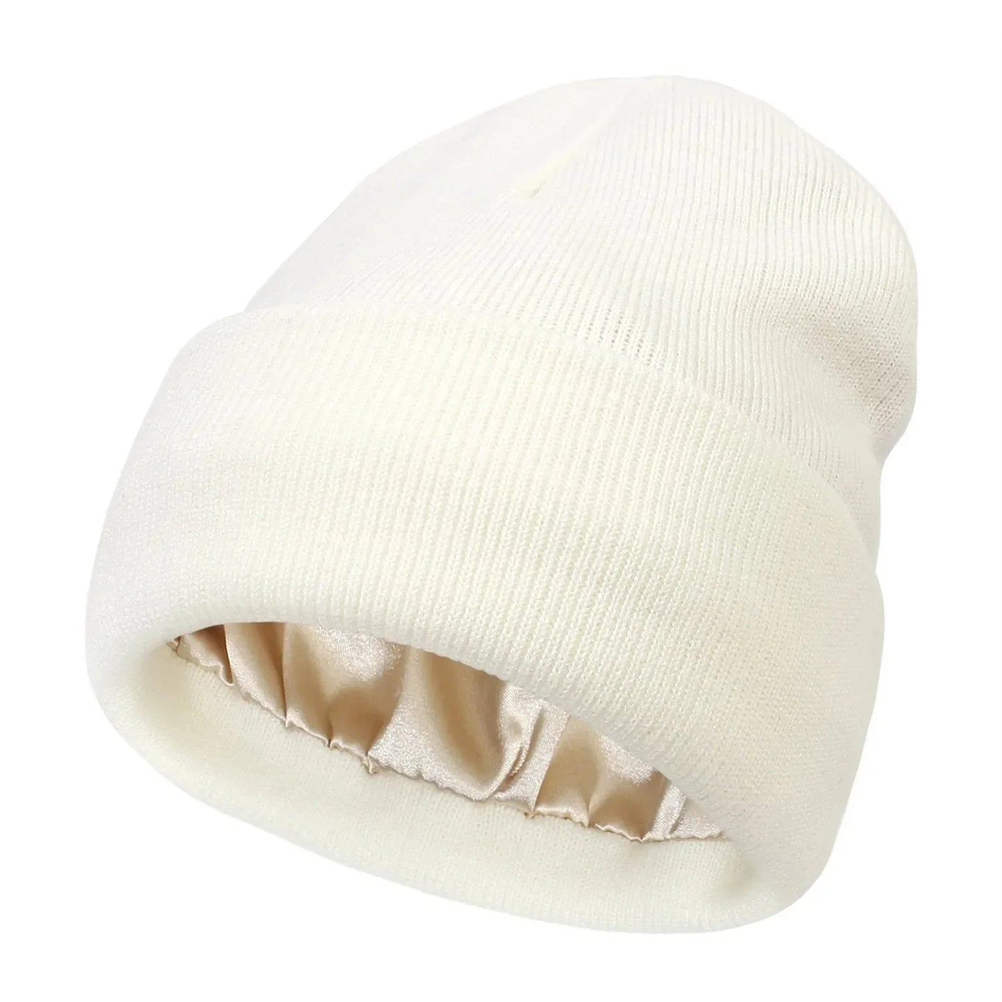 Amelia Cuffed Beanie Hat | Satin Lined Ribbed Knit Beanie Hat