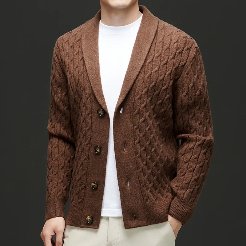 Lucas Shawl Collar Cardigan | Cable Knit Button Front Cardigan