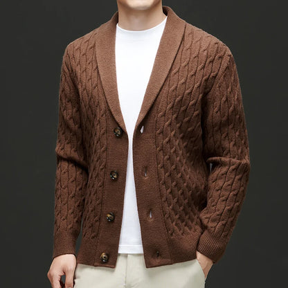 Lucas Shawl Collar Cardigan | Cable Knit Button Front Cardigan