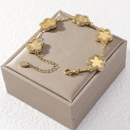 Sofia Link Bracelet | Clover Motif, Rhinestone Accents Bracelet