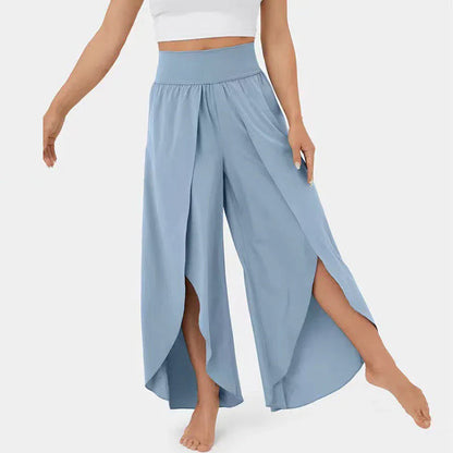 Wide women's trousers – High waist – Loose fit – Side slits