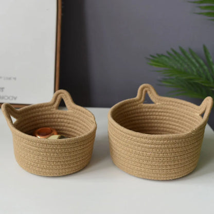 Woven Cat-Ear Storage Basket Set of Three