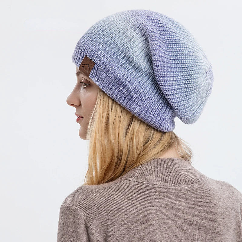 Sienna Ribbed Beanie | Variegated Pattern Logo Patch Beanie