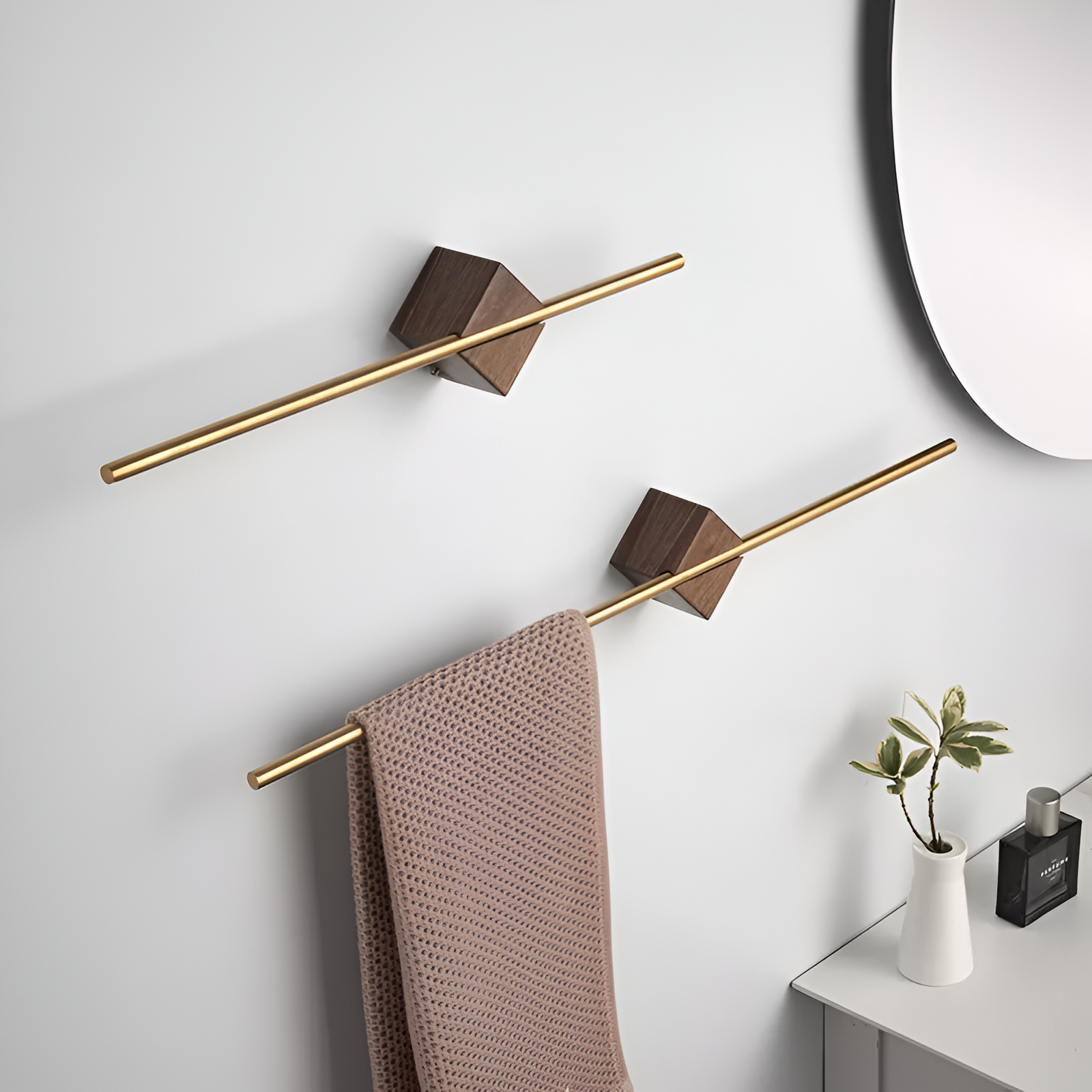 Minimalist Wall-Mounted Wood and Metal Towel Rack