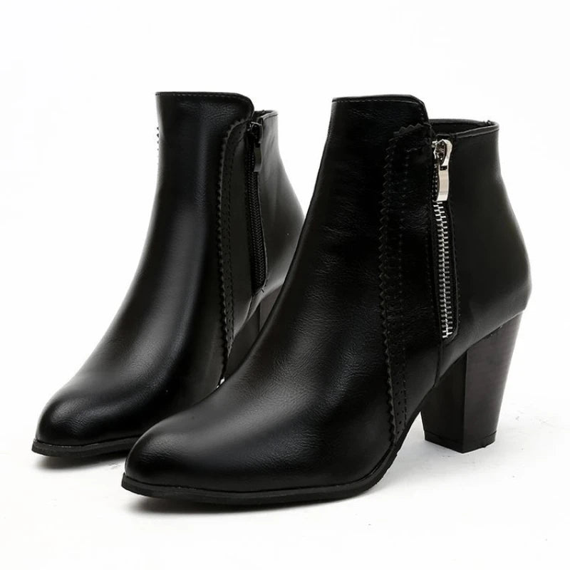 Lucia Block Heel Ankle Boots | Pointed Toe Zipper Ankle Boots