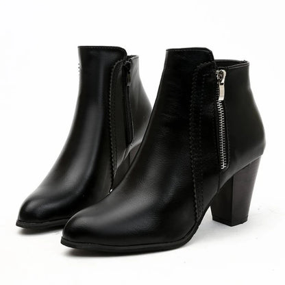 Lucia Block Heel Ankle Boots | Pointed Toe Zipper Ankle Boots