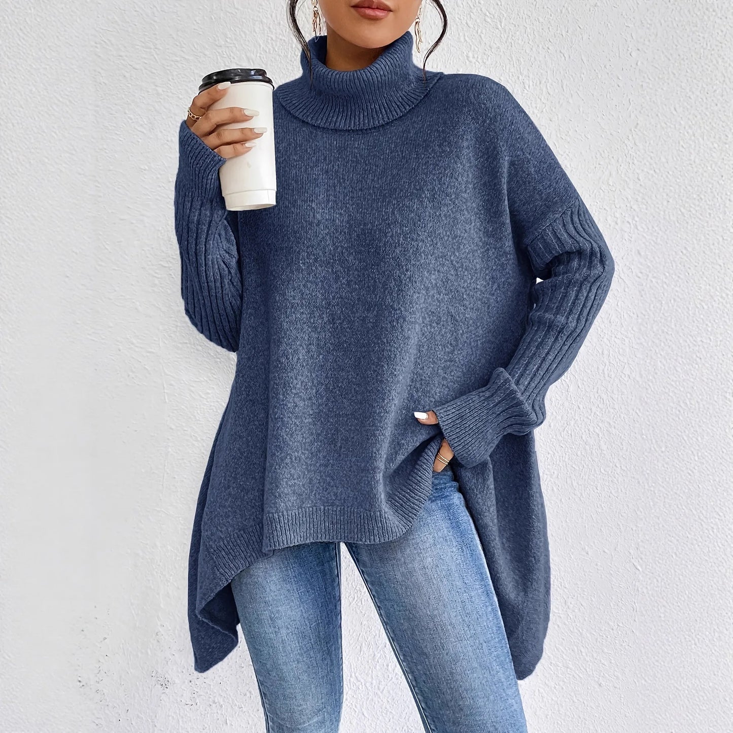 Maria Oversized Turtleneck Sweater | Solid Turtleneck Sweater