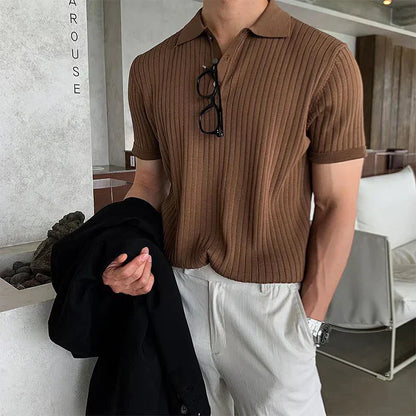 Men's polo – Slim fit – Ribbed knit – Short sleeves – Smart casual style