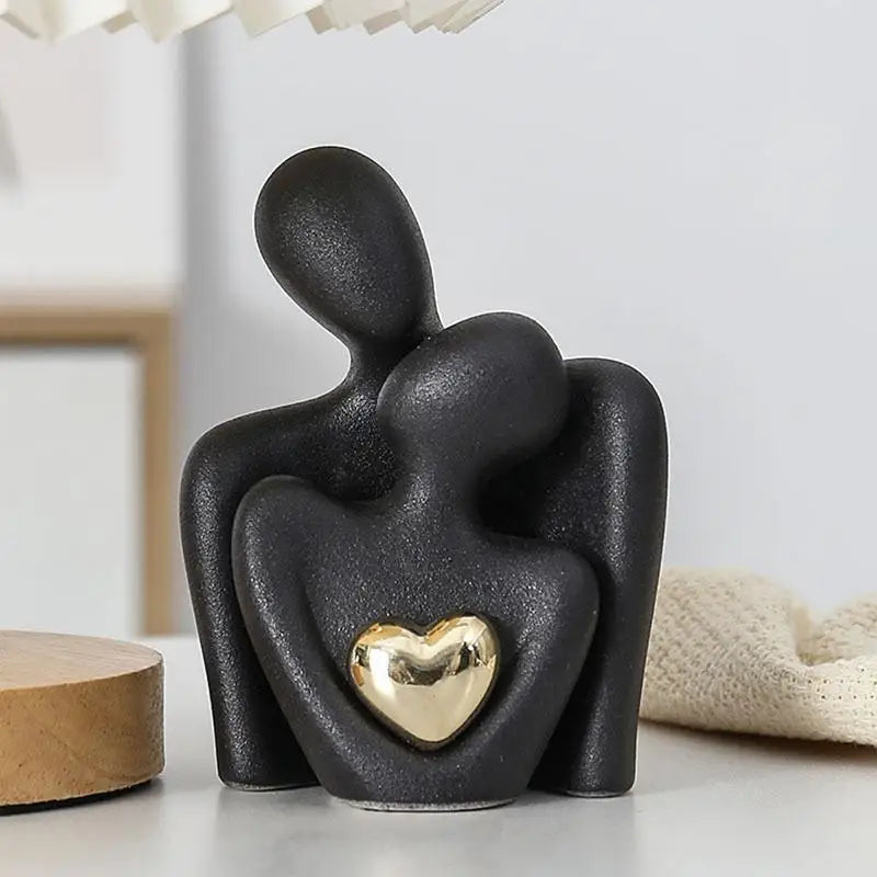 Contemporary Couple Statue With Gold Heart Detail