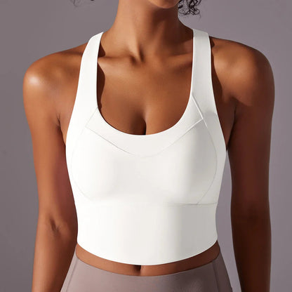 Women's sports bra – Racer back – Breathable stretch fabric – Scoop neckline