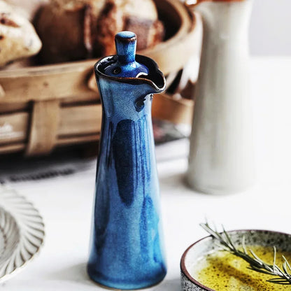 Minimalist Glossy Ceramic Oil Bottle With Curved Spout