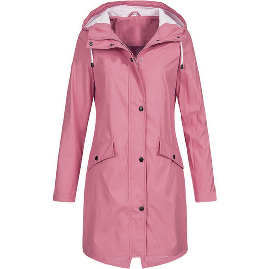 Ilaria Hooded Raincoat | Knee-Length, Flap Pockets Raincoat