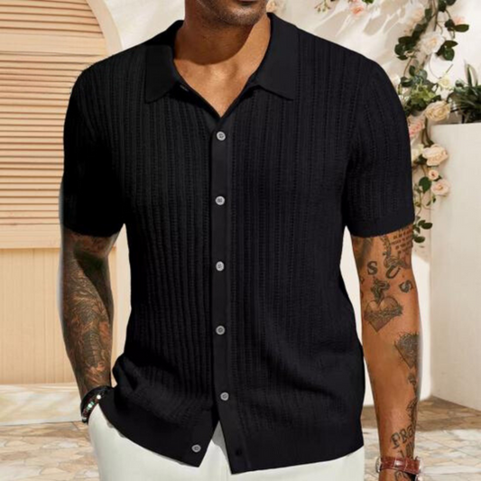 Men's shirt – Soft knit – Straight cut – Short sleeves – Classic buttoned collar