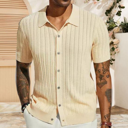 Men's shirt – Soft knit – Straight cut – Short sleeves – Classic buttoned collar