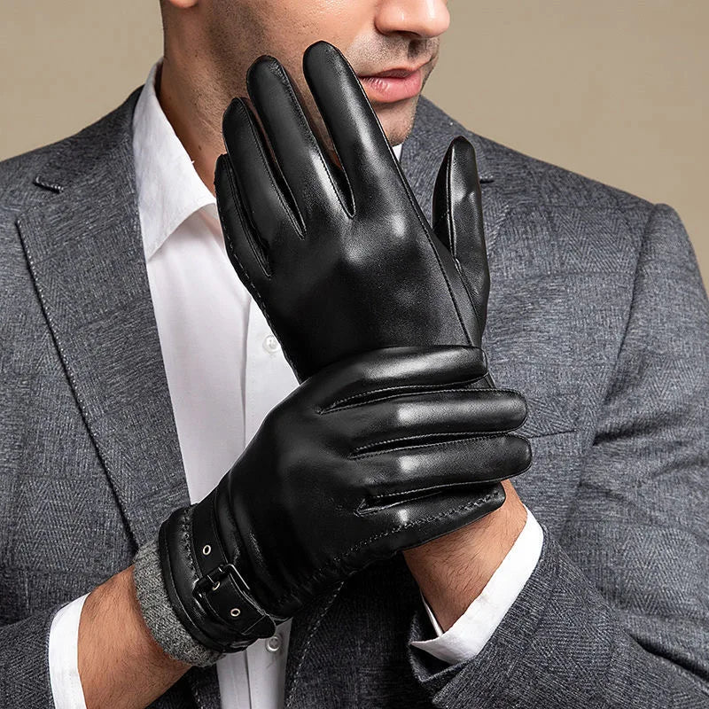 Edward Leather Fitted Gloves | Buckle Strap, Ribbed Cuff Gloves
