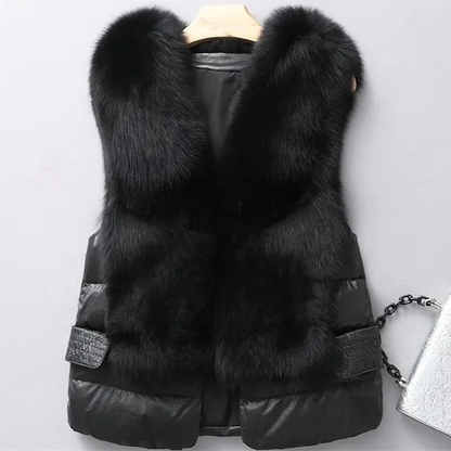 Emma Quilted Vest | Fur Trim Collared Vest