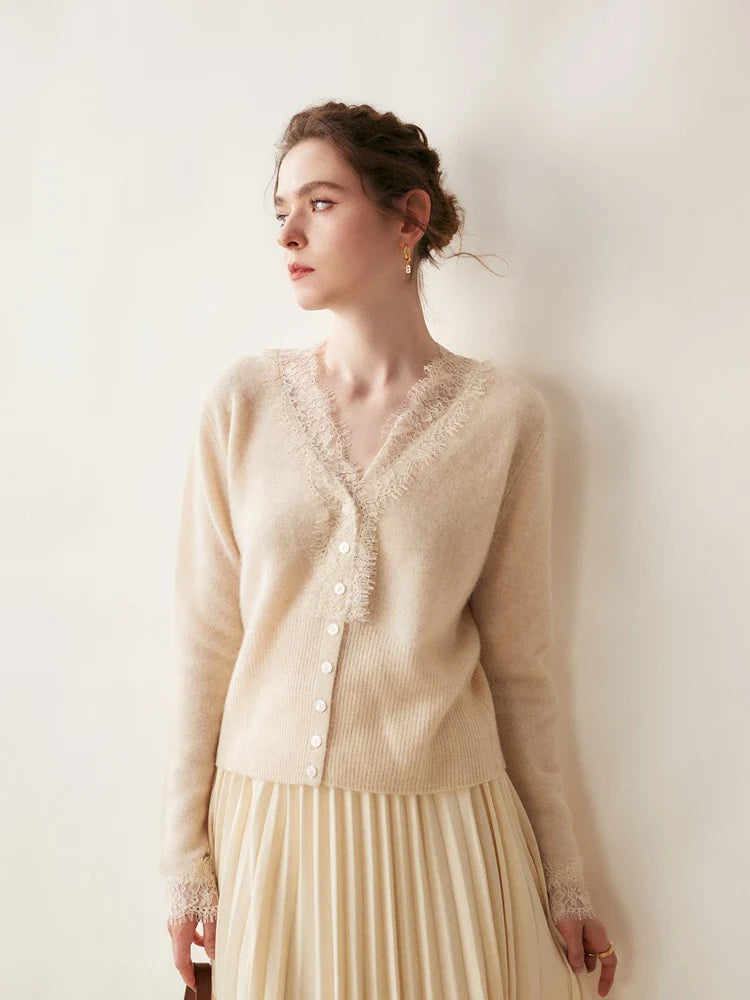 Ilaria Relaxed Fit Cardigan | Lace Trim V-Neck Cardigan