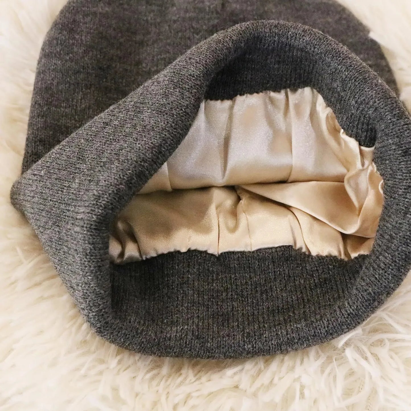 Amelia Cuffed Beanie Hat | Satin Lined Ribbed Knit Beanie Hat