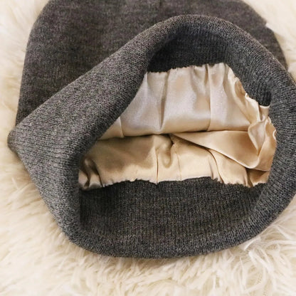 Amelia Cuffed Beanie Hat | Satin Lined Ribbed Knit Beanie Hat