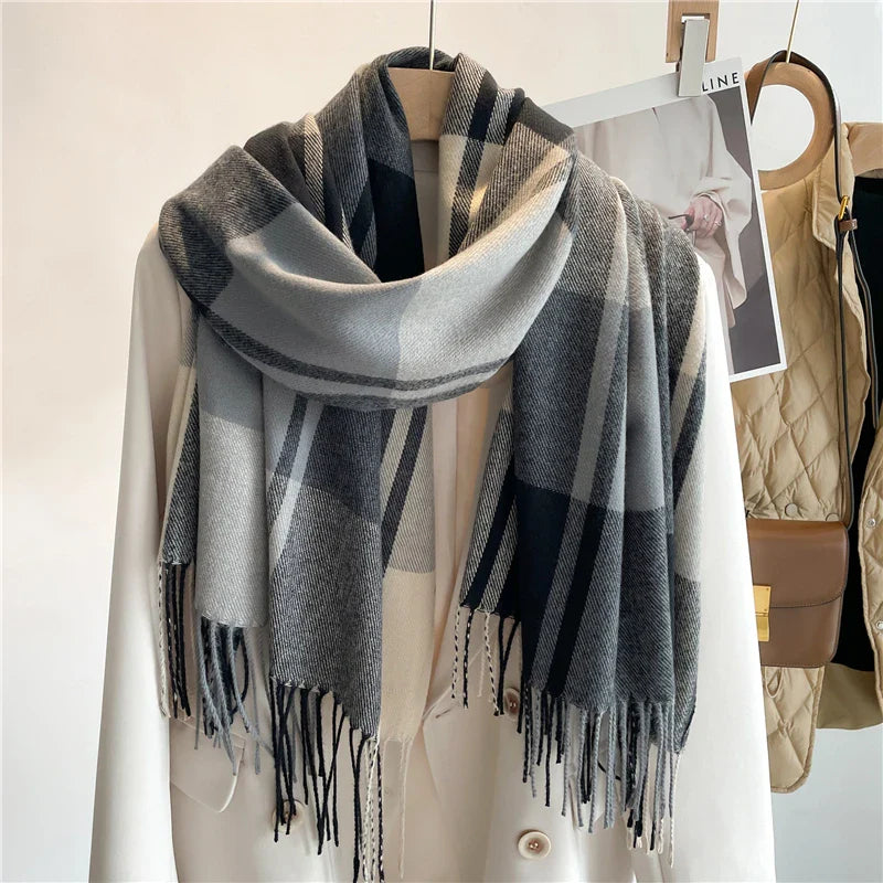 Chiara Oversized Scarf | Check Fringed Scarf