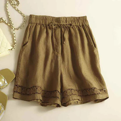 Embroidered Linen Shorts for Women – Relaxed Comfort & Adjustable Fit