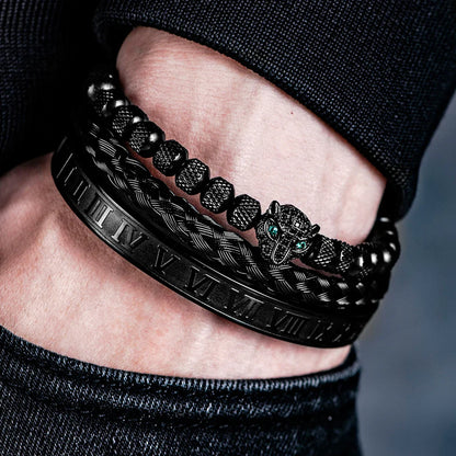 Bracelet Set With Crystal Panther Motif and Roman Numerals