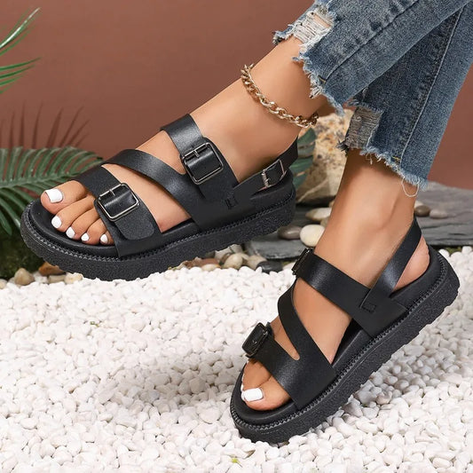Women's sandals – Open toe – Flat sole – Comfortable adjustable straps