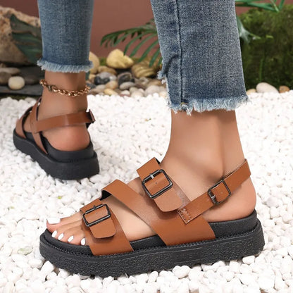 Women's sandals – Open toe – Flat sole – Comfortable adjustable straps