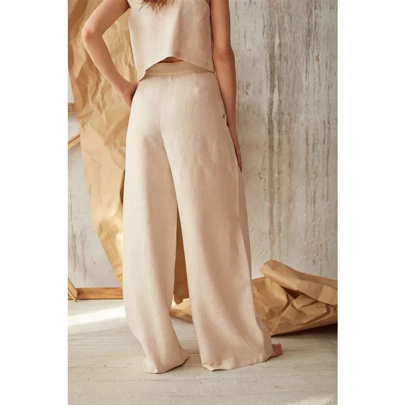 Women's High-Waisted Button Front Wide-Leg Pants – Relaxed Casual Style