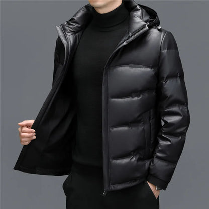 Mason Leather Hooded Puffer Jacket | Quilted, Zip Front Jacket