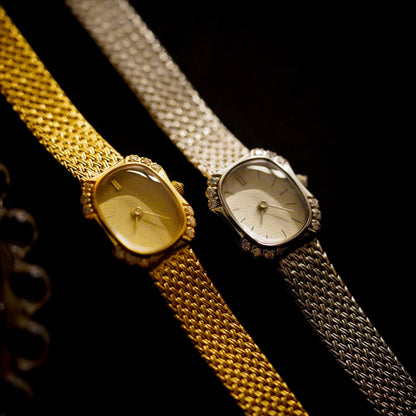 Daisy Oval Wrist Watch | Diamond Accents Mesh Strap Wrist Watch