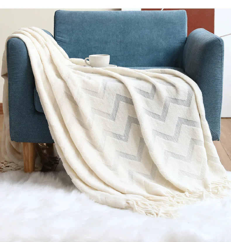 Contemporary Knit Blanket With Zigzag Pattern