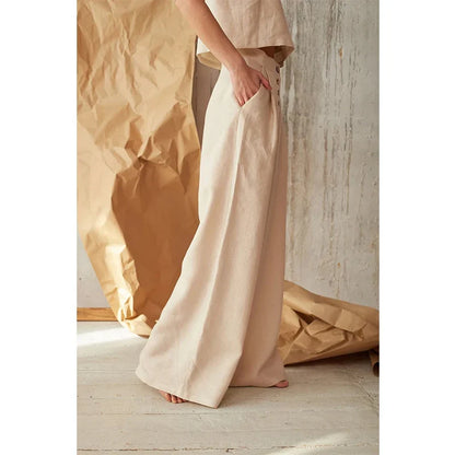 Women's High-Waisted Button Front Wide-Leg Pants – Relaxed Casual Style