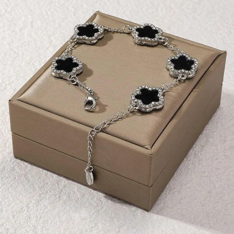 Sofia Link Bracelet | Clover Motif, Rhinestone Accents Bracelet