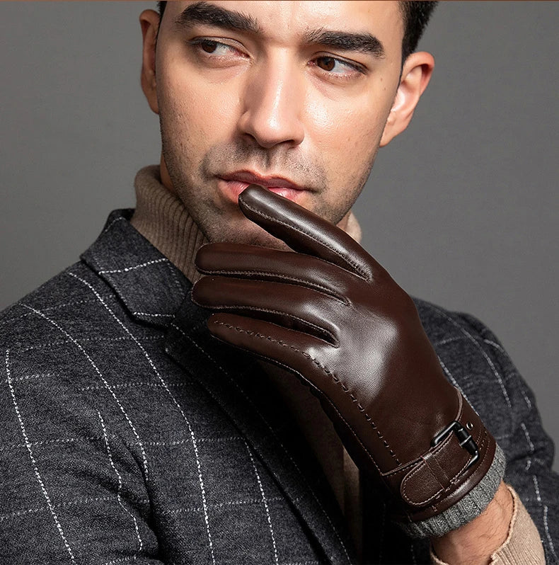 Edward Leather Fitted Gloves | Buckle Strap, Ribbed Cuff Gloves