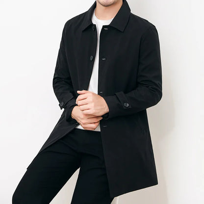 Veste coupe-vent homme – Déperlante – Coupe décontractée – Mi-longue – Fermeture boutonnée