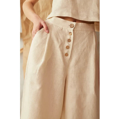 Women's High-Waisted Button Front Wide-Leg Pants – Relaxed Casual Style