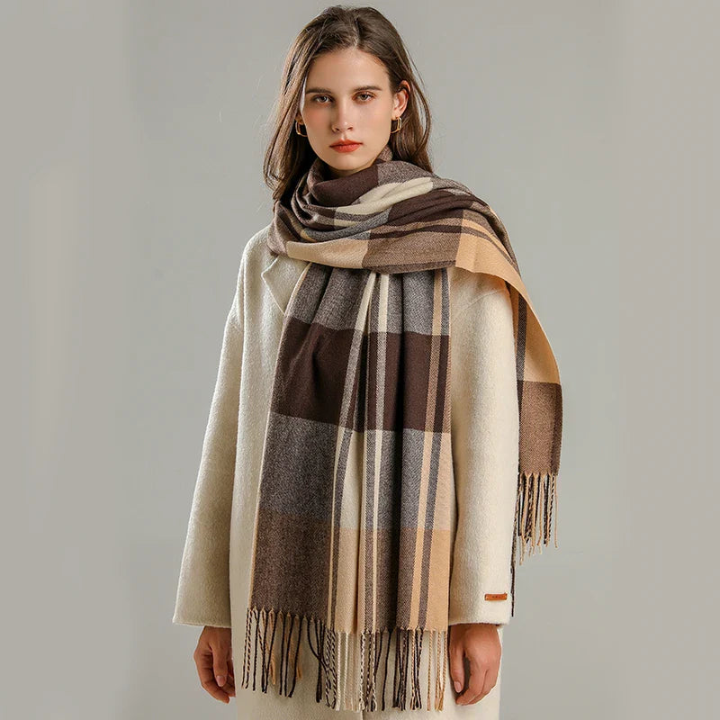 Chiara Oversized Scarf | Check Fringed Scarf