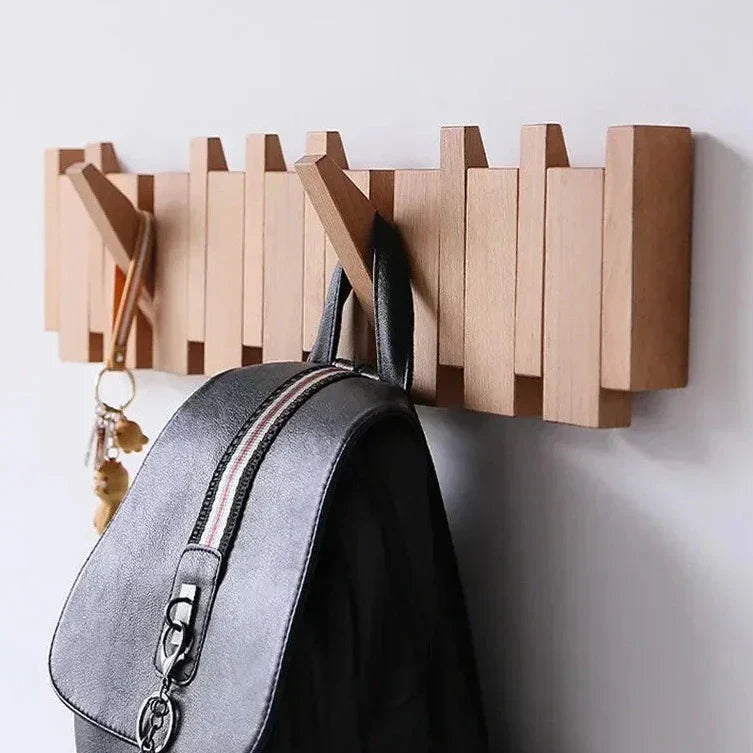 Minimalist Walnut Wood Wall Mounted Coat Rack With Flip-Down Hooks