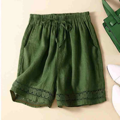 Embroidered Linen Shorts for Women – Relaxed Comfort & Adjustable Fit