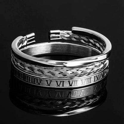 Daniel Steel Triple Stack Bracelet Set | Roman Numeral Bracelet