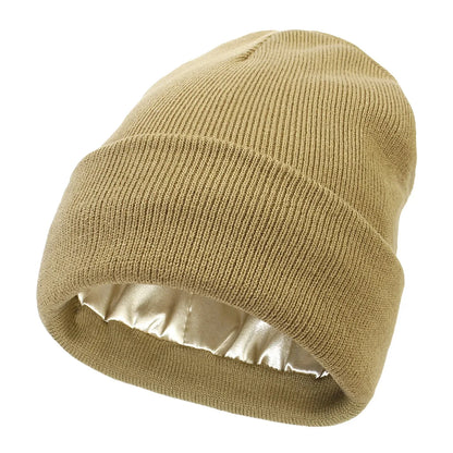 Amelia Cuffed Beanie Hat | Satin Lined Ribbed Knit Beanie Hat