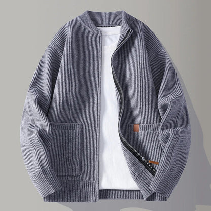 Theo Relaxed Fit Knit Jacket | Stand Collar Knit Jacket