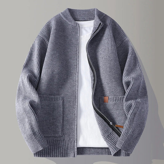 Theo Relaxed Fit Knit Jacket | Stand Collar Knit Jacket