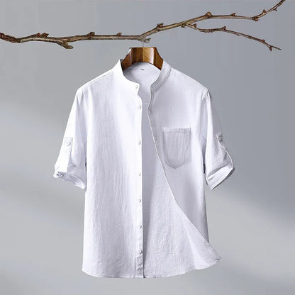 Short Sleeve Band Collar Shirt for Men – Casual Style & Comfort