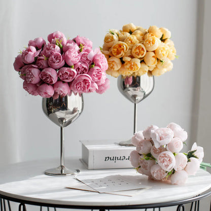 Classic Silk Peony Bouquet With Glass Vase